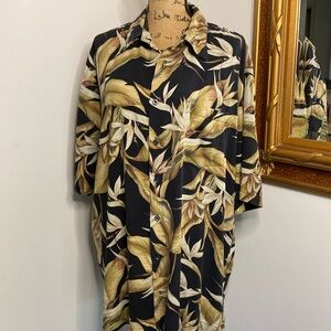 Kona Kai Trading Company Mens Short Sleeve Shirt Silk Blend Black Beige 2XL